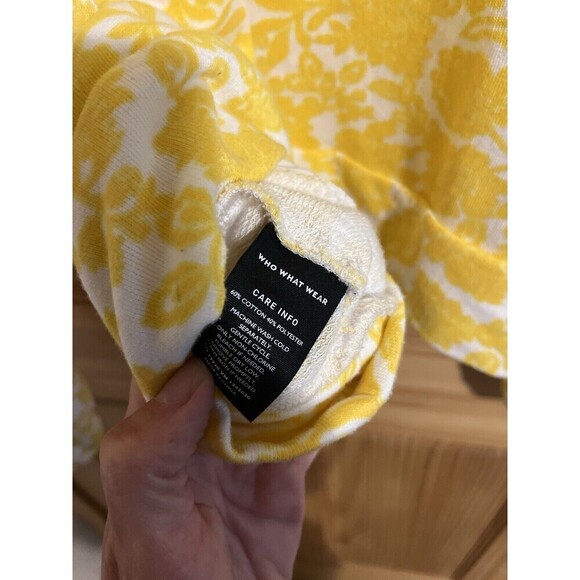 Who What Wear Women’s Sweatshirt Large Yellow Floral Long Sleeve Pockets EUC - Picture 5 of 5
